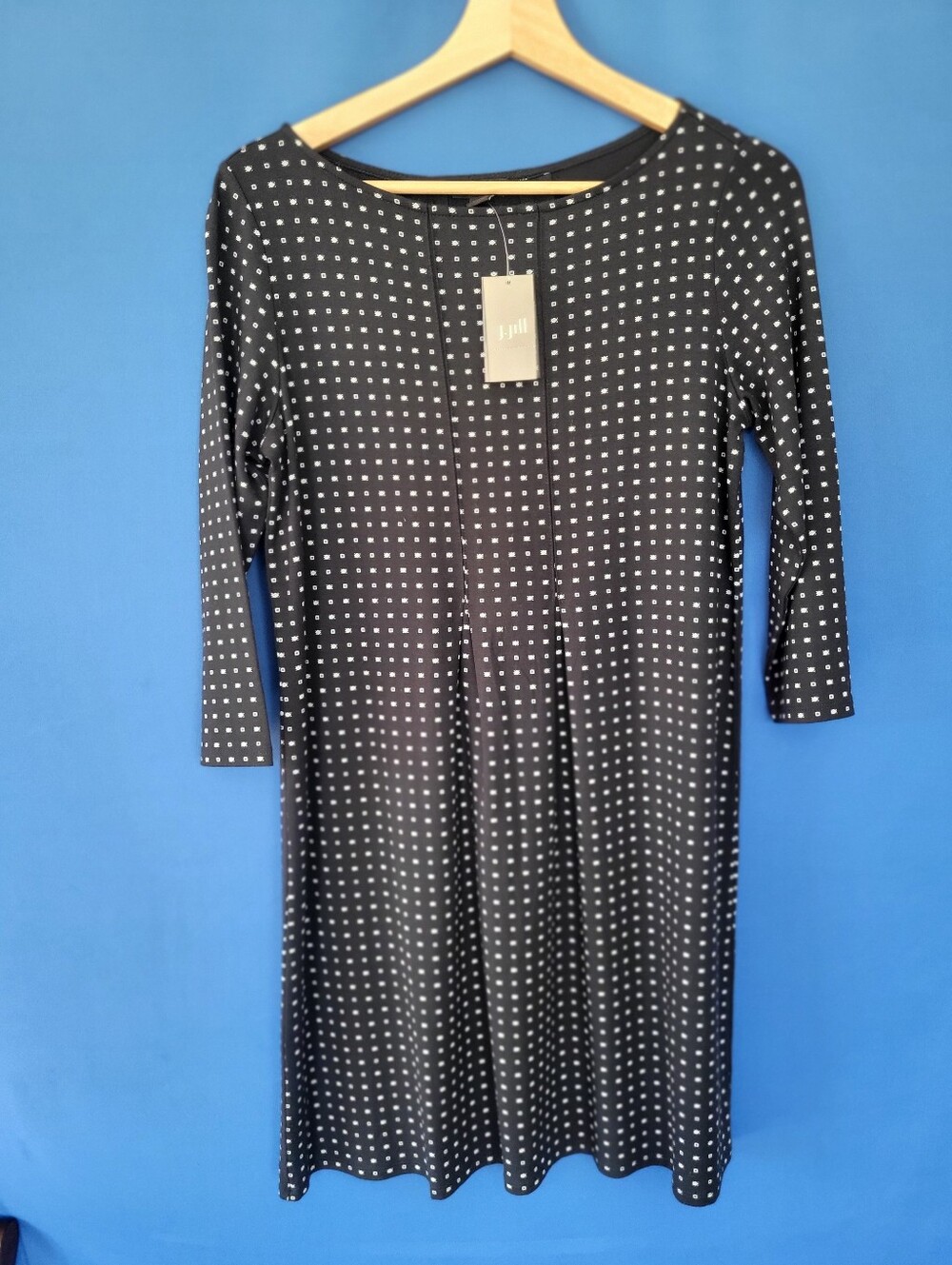 J.Jill Small Petite Dress NWT Wherever Collection Black with Geometirc Dots